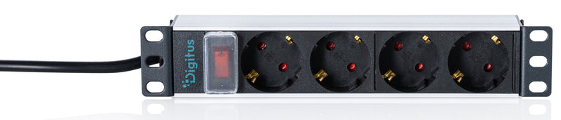 Digitus DN-95418-S strømforsyningsenhed (PDU) 4 AC stikkontakt(er) 1U Sort, Sølv