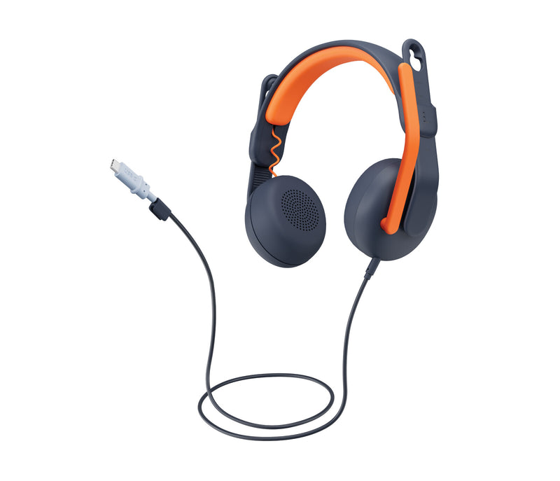 Logitech Zone Learn Headset Ledningsført Uddannelse USB Type-C Blå, Orange