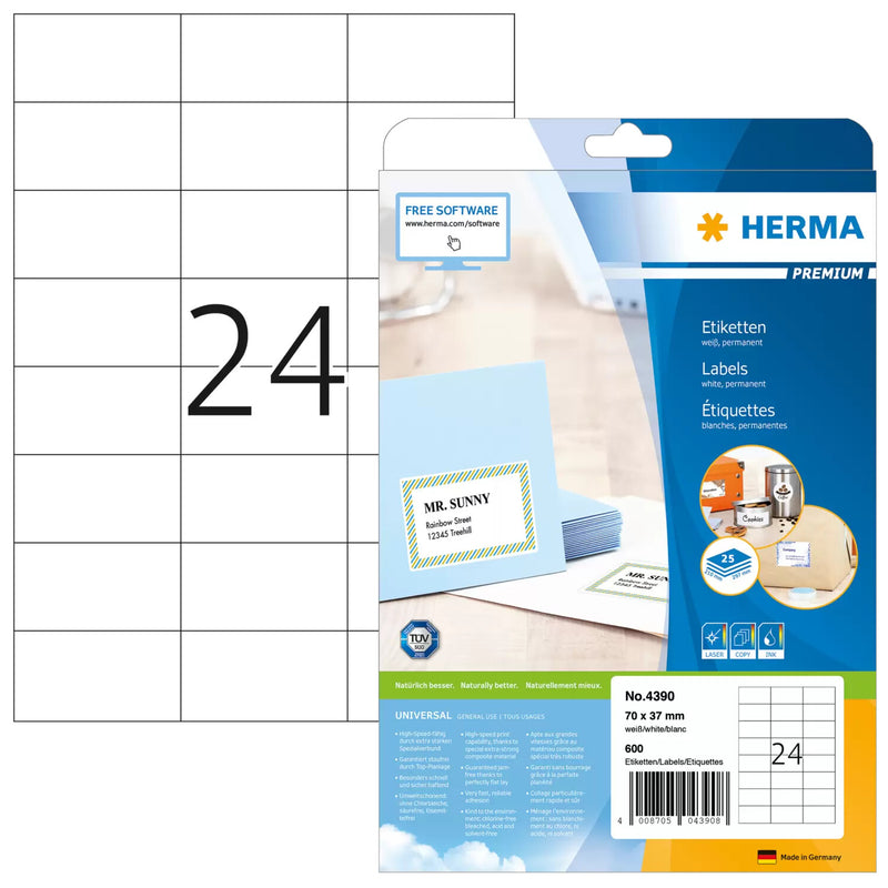 HERMA 4390 print etiket Hvid Selvklæbende printeretiket