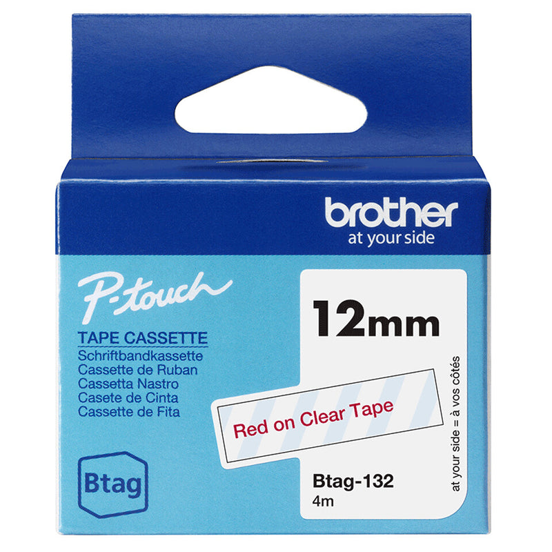 Brother BTAG-132 etiketbånd Rød på transparent