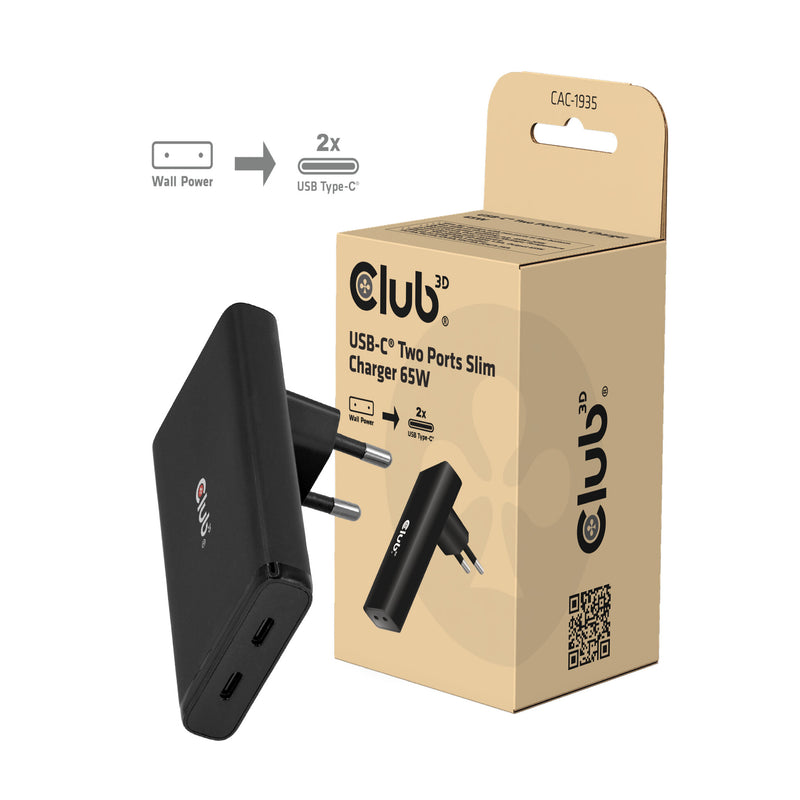 CLUB3D CAC-1935 oplader til mobil enhed Universel Sort Vekselstrøm Hurtig opladning Indendørs