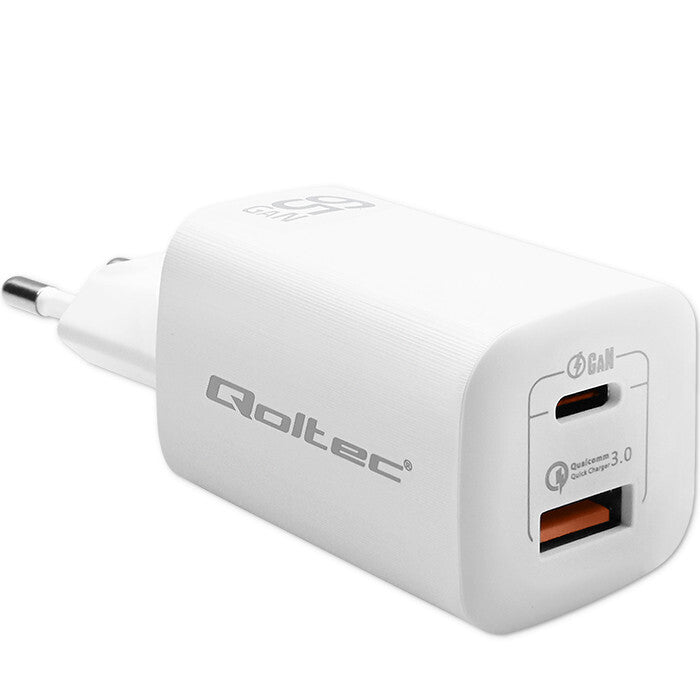 Qoltec 50765 oplader til mobil enhed Laptop, Bærbar spillekonsol, Strømbank, Smartphone, SmartWatch, Tablet Hvid Vekselstrøm Hurtig opladning Indendørs