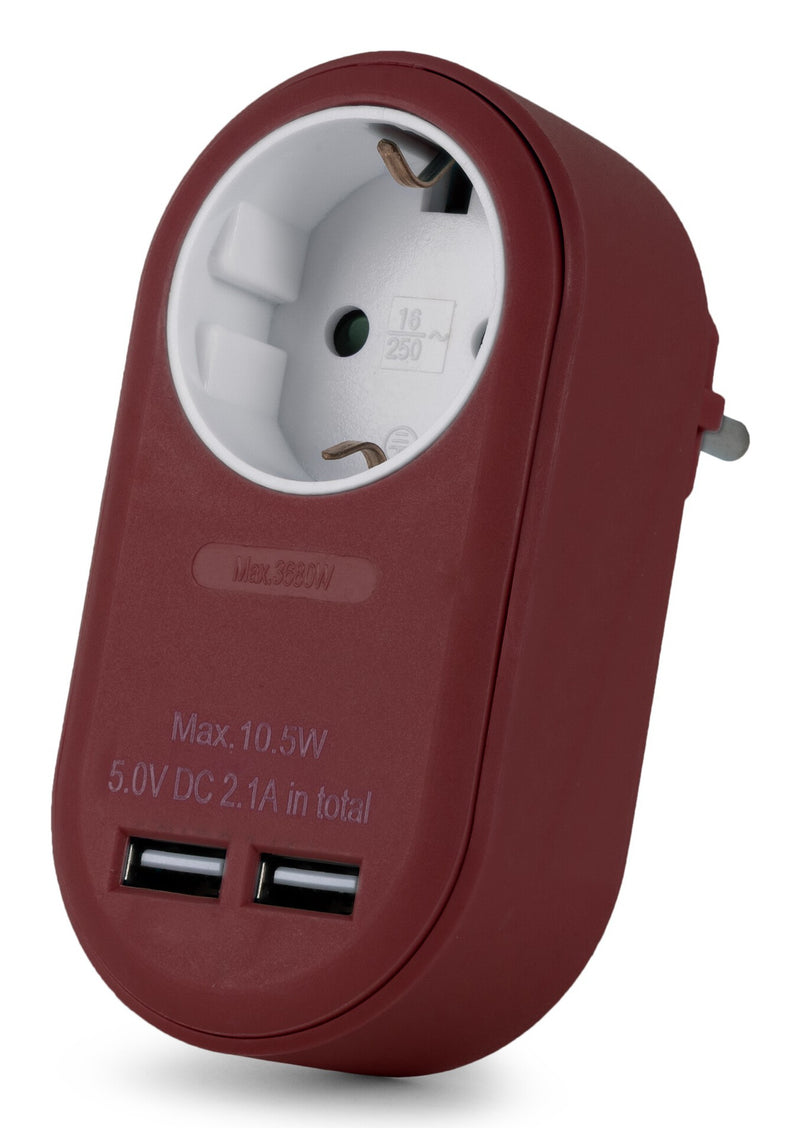 Entac EPAG-1EE-2USB-BR strømstik adapter Type F Bourgogne