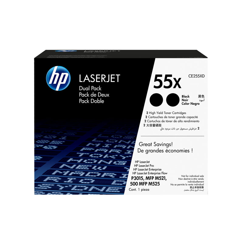 HP Originale 55X LaserJet-tonerpatroner med høj kapacitet, sort, 2-pak