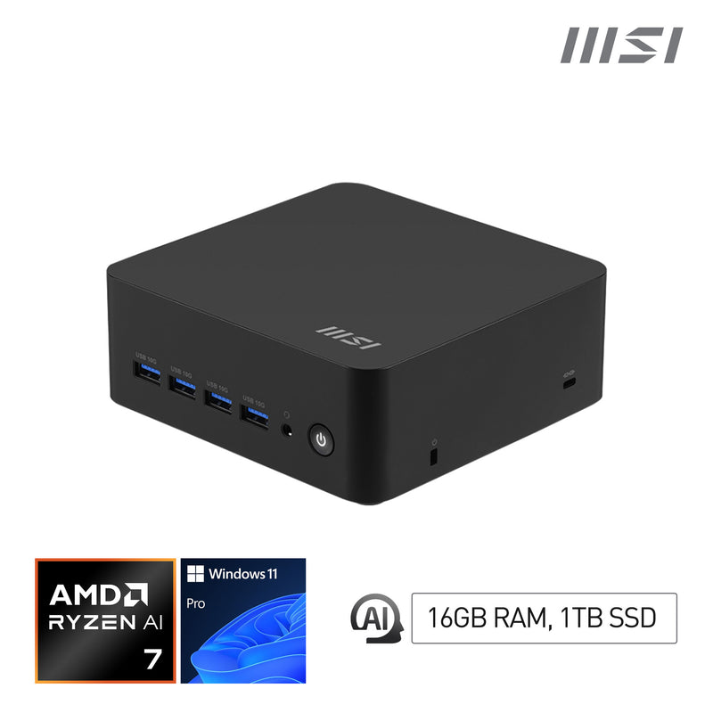 MSI Cubi Z AI 8M-012EU AMD Ryzen™ 7 8845HS 16 GB DDR5-SDRAM 1 TB SSD Windows 11 Pro Mini PC Sort