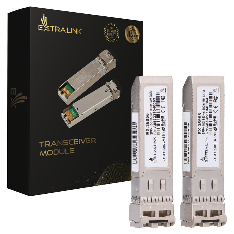 Extralink SFP+ 10G 2-pack | Moduł SFP+ | 10Gbps, LC/UPC, 850nm, 300m, multi mode, DOM, Dedicated to HP/Aruba (EX.35955) modul til netværksmodtager
