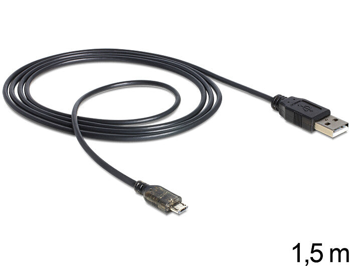 DeLOCK USB 2.0-A - USB micro-B, 1.5m USB-kabel 1,5 m USB A Micro-USB B 0,48 Gbit/sek. Sort