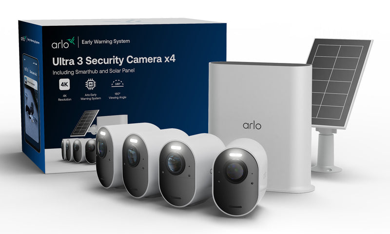 Arlo Ultra 3 Security Camera 4-cam kit + Solar Panel IP-sikkerhedskamera Udendørs 3840 x 2160 pixel Loft/væg