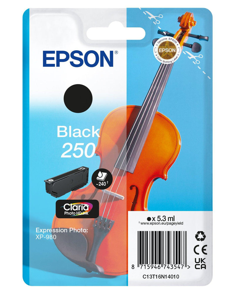 Epson 250 Violin Claria Photo HD blækpatron 1 stk Original Standard udbytte Sort