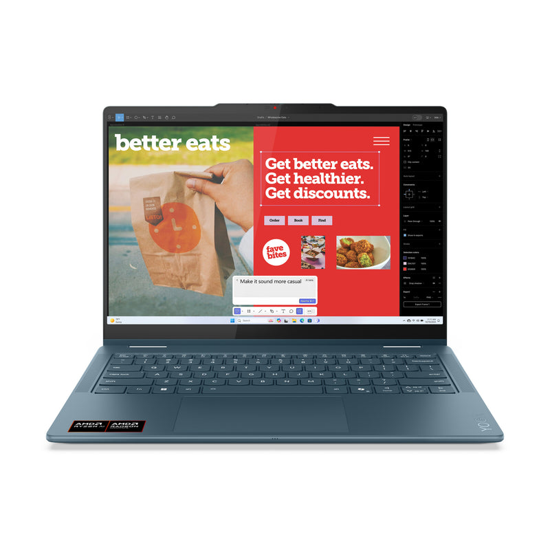 Lenovo Yoga 7 2-in-1 14AKP10 Copilot+ PC AMD Ryzen AI 5 340 Hybrid (2-i-1) 35,6 cm (14") Berøringsskærm WUXGA 16 GB LPDDR5x-SDRAM 512 GB SSD Wi-Fi 7 (802.11be) Windows 11 Home Tysk Teal