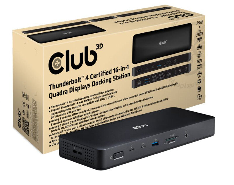 CLUB3D CSV-1583 dockingstation Ledningsført Thunderbolt 4 Sort