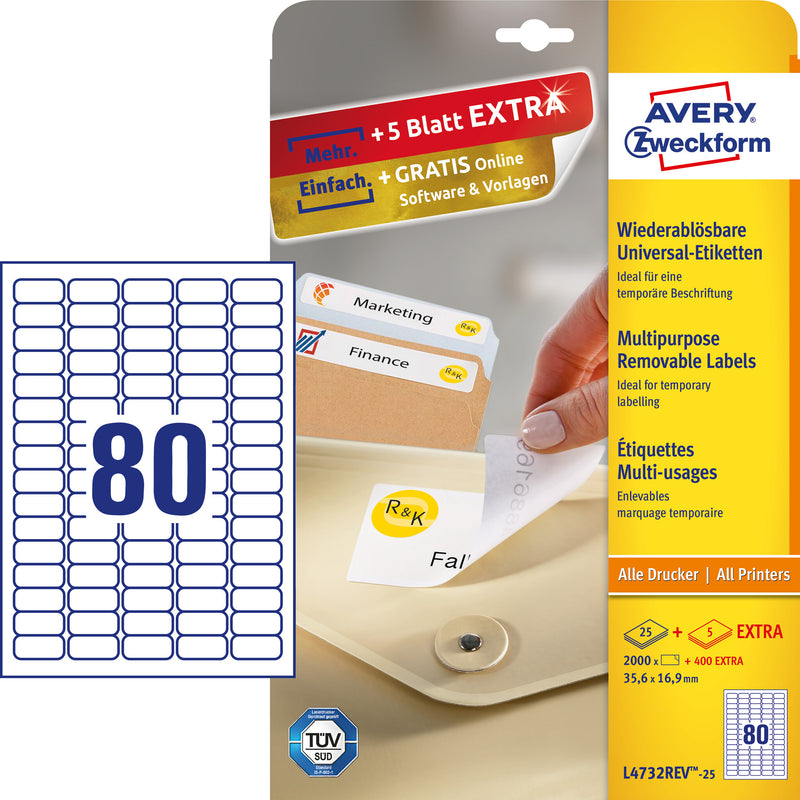 Avery L4732REV-25 print etiket Hvid