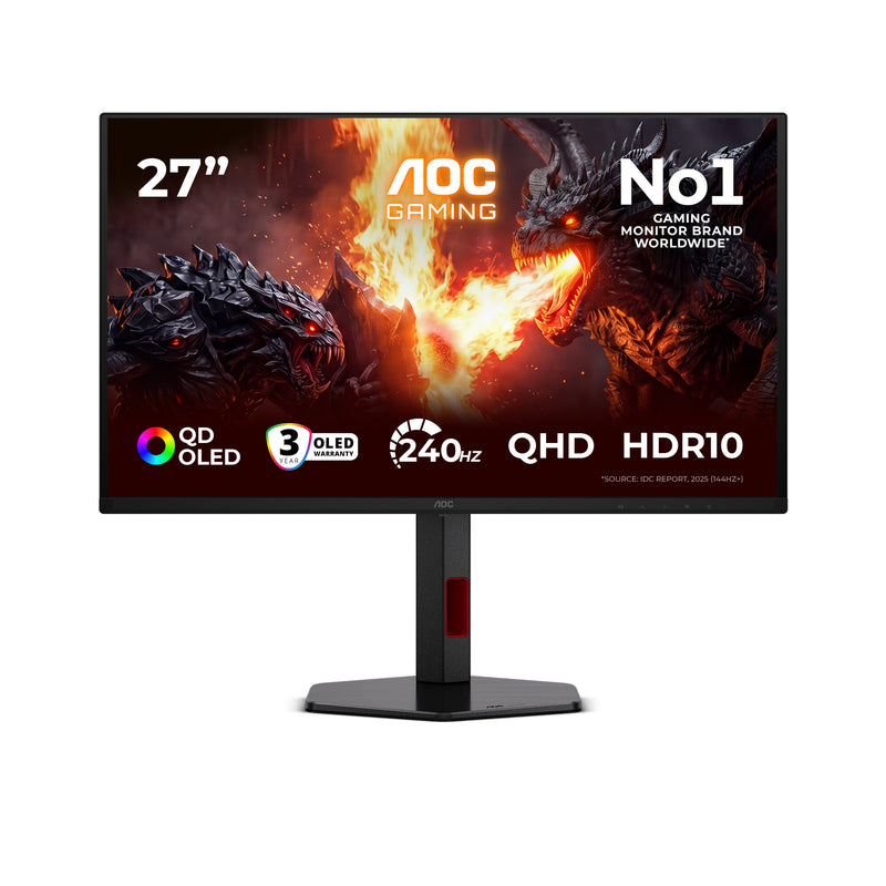 AOC G4 Q27G4ZDR computerskærm 67,3 cm (26.5") 2560 x 1440 pixel Quad HD QD-OLED Sort, Rød
