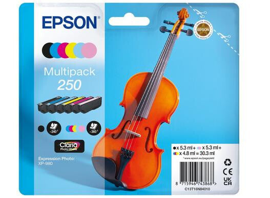 Epson 250 Violin Claria Photo HD blækpatron 1 stk Original Standard udbytte Sort, Blå, Lys cyan, Lys magenta, Magenta, Hvid