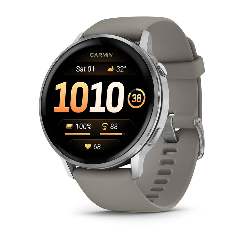 Garmin Venu 4 3,56 cm (1.4") AMOLED 45 mm Digital 454 x 454 pixel Berøringsskærm Sølv Wi-Fi GPS (satellit)