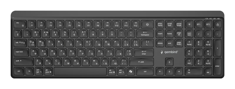 Gembird KB-WPS-03 tastatur Kontor RF trådløs + Bluetooth QWERTY US International, Ukrainsk, Russisk Sort