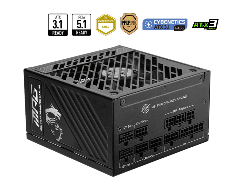 MSI MPG A1250GS PCIE5 enhed til strømforsyning 1250 W 24-pin ATX ATX Sort