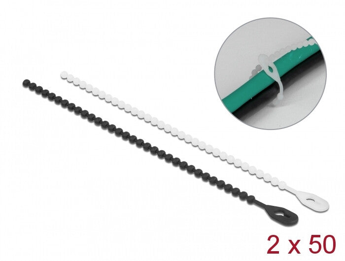 DeLOCK 19506 kabelsamler Perleisoleret kabelbinder Polyamid Sort, Hvid 100 stk