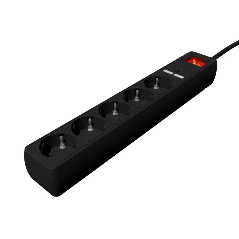 Gembird SPG5-U2-5-02 stikdåse 1,5 m 5 AC stikkontakt(er) Indendørs Sort