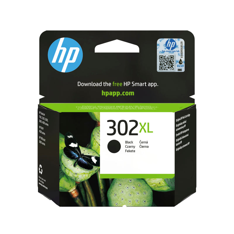 HP Original 302XL-blækpatron med høj kapacitet, sort