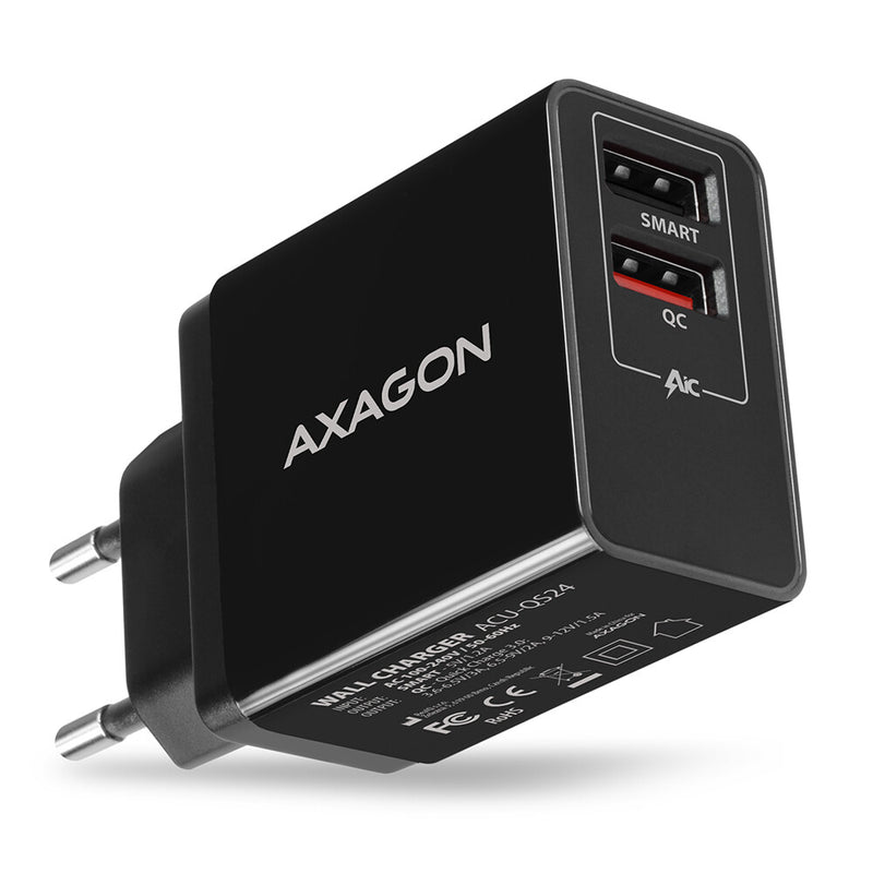 Axagon ACU-QS24 oplader til mobil enhed Smartphone Sort Vekselstrøm Hurtig opladning Indendørs