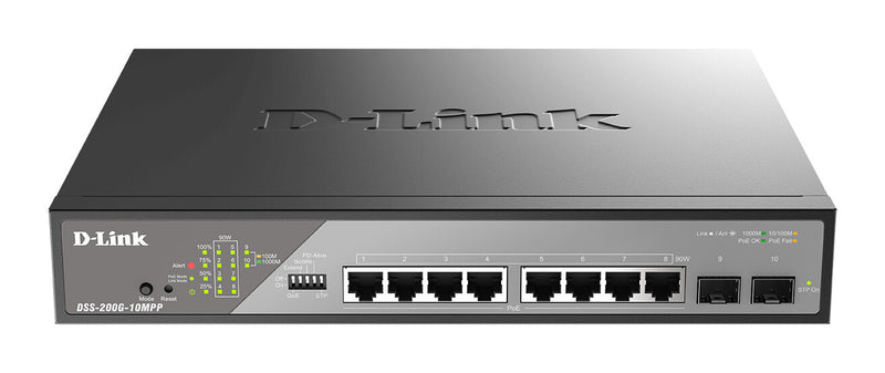D-Link DSS-200G-10MPP/E netværksswitch Administreret L2 Gigabit Ethernet (10/100/1000) Strøm over Ethernet (PoE) 1U Grå