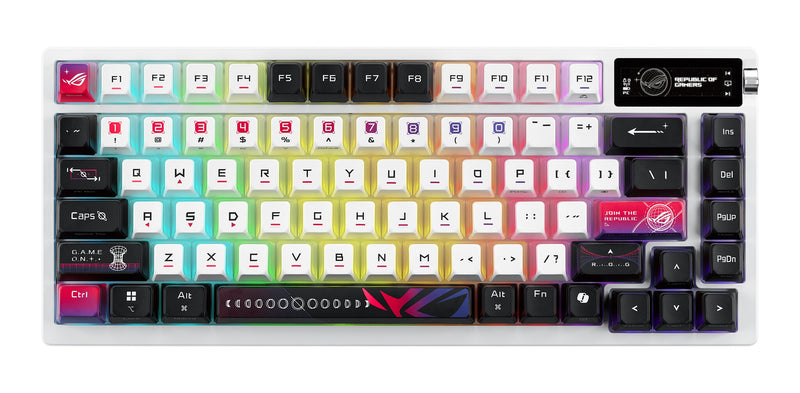 ASUS ROG Azoth X tastatur Spil USB + RF Wireless + Bluetooth Schweizisk Sort, Hvid