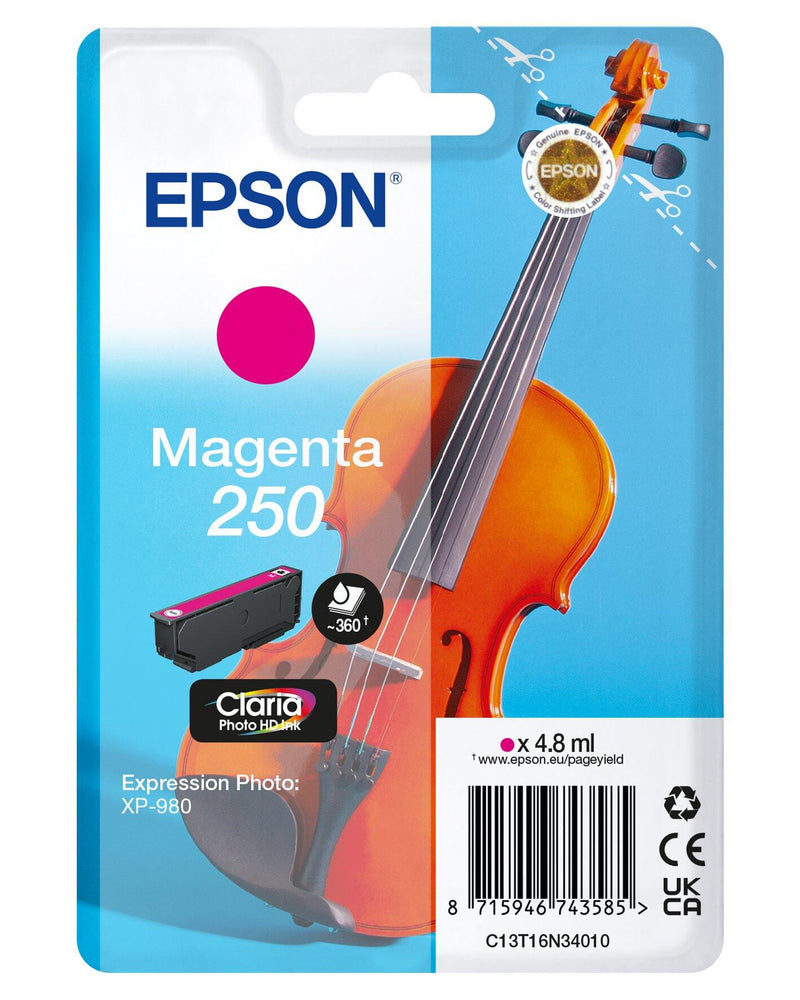 Epson 250 Violin Claria Photo HD blækpatron 1 stk Original Standard udbytte Magenta