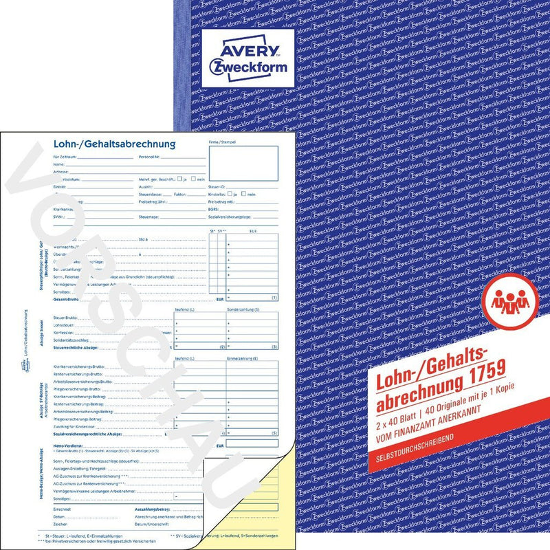Avery 1759 regnskabsblanket og -bog A4 40 Sider