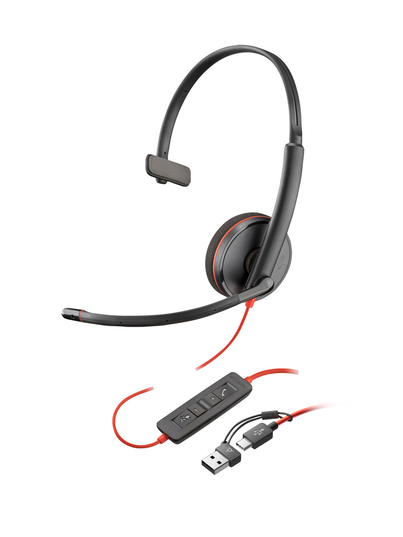 HP Poly Blackwire 3210 USB-C-monoheadset + USB-C/A-adapter (bulk)