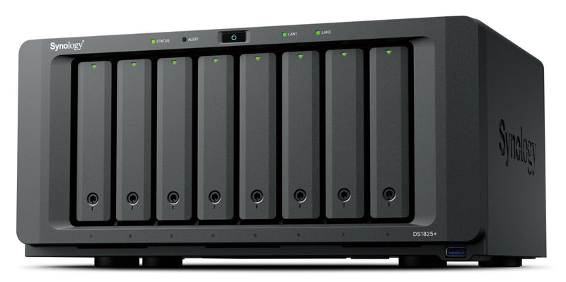 Synology DiskStation DS1825+ NAS & lagringsserver Ryzen Embedded V1500B 8 GB DDR4 0 TB Sort