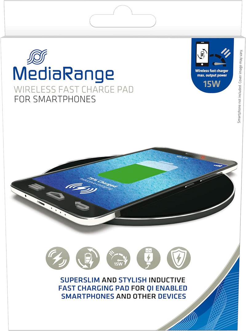 MediaRange MRMA118 oplader til mobil enhed Smartphone Sort USB Trådløs opladning Hurtig opladning Indendørs