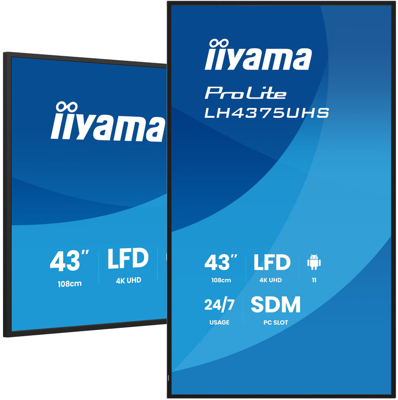 iiyama LH4375UHS-B2AG skilte display Digital fladpaneldisplay 108 cm (42.5") LCD Wi-Fi 500 cd/m² 4K Ultra HD Sort Indbygget processer Android 11 24/7