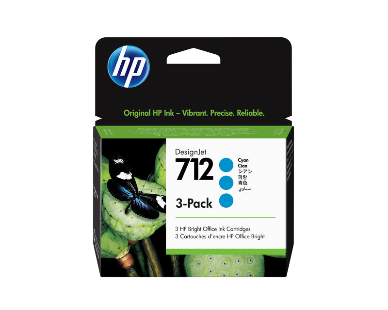 HP 712 DesignJet-blækpatron, cyan, 3 stk., 29 ml
