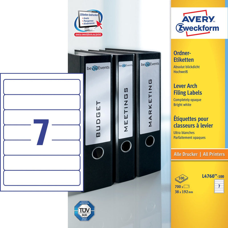 Avery L4760-100 print etiket Hvid Selvklæbende printeretiket