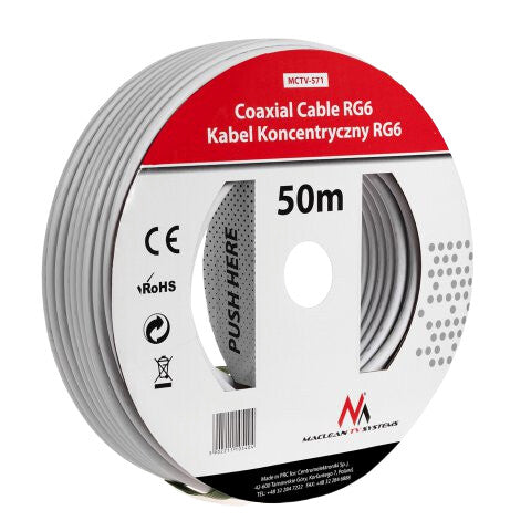 Maclean MCTV-571 koaxial kabel 50 m Hvid