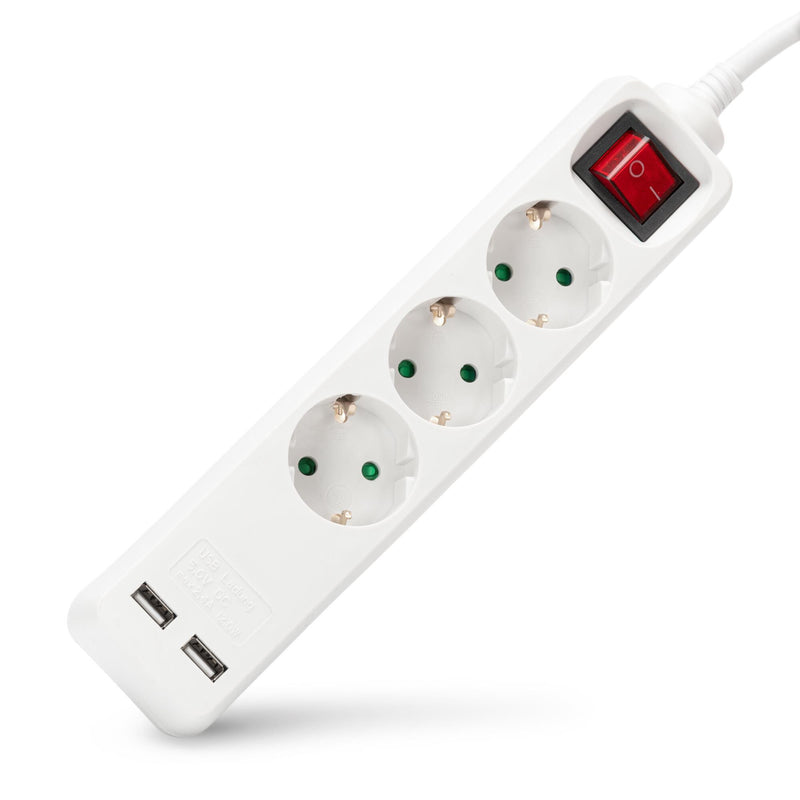 Entac ESE1.5G3-1.5-SW-USB stikdåse 1,5 m 3 AC stikkontakt(er) Indendørs Hvid