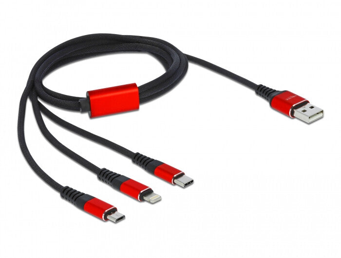 DeLOCK 86709 USB-kabel USB 2.0 1 m USB A USB C/Lightning Sort, Rød