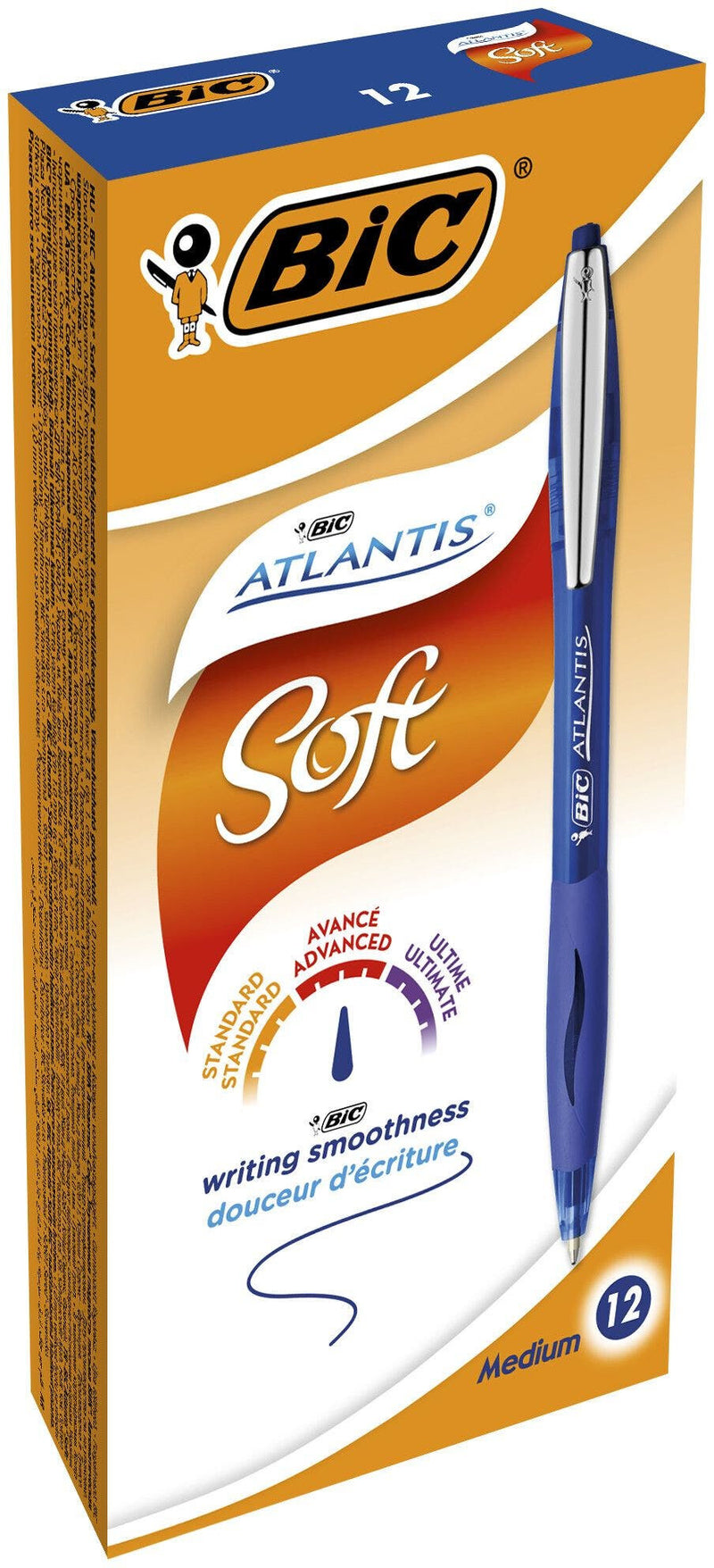 BIC Atlantis Soft Blå Clip-on udtrækkelig kuglepen Mellem 12 stk