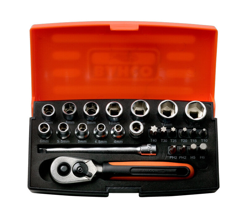 Bahco Mini topnøglesæt 1/4" med 25 dele (4-13 mm)