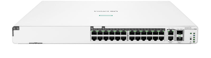 HPE Aruba Networking Networking Instant On Switch 20p Gigabit CL4 4p Gigabit CL6 PoE 2p 10GBT 2p SFP+ 370W 1960 Administreret L2+ Gigabit Ethernet (10/100/1000) Strøm over Ethernet (PoE) 1U Hvid