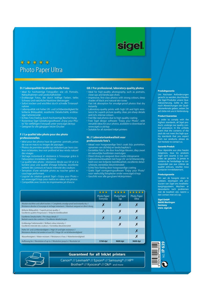 Sigel IP639 printpapir A4 (210x297 mm) Glans 50 ark Hvid