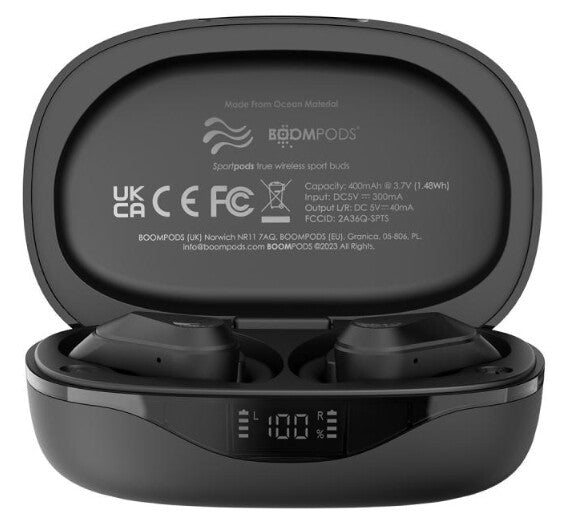 Boompods Sportpods Ocean Headset True Wireless Stereo (TWS) Ørekrog Opkald/musik Bluetooth Sort