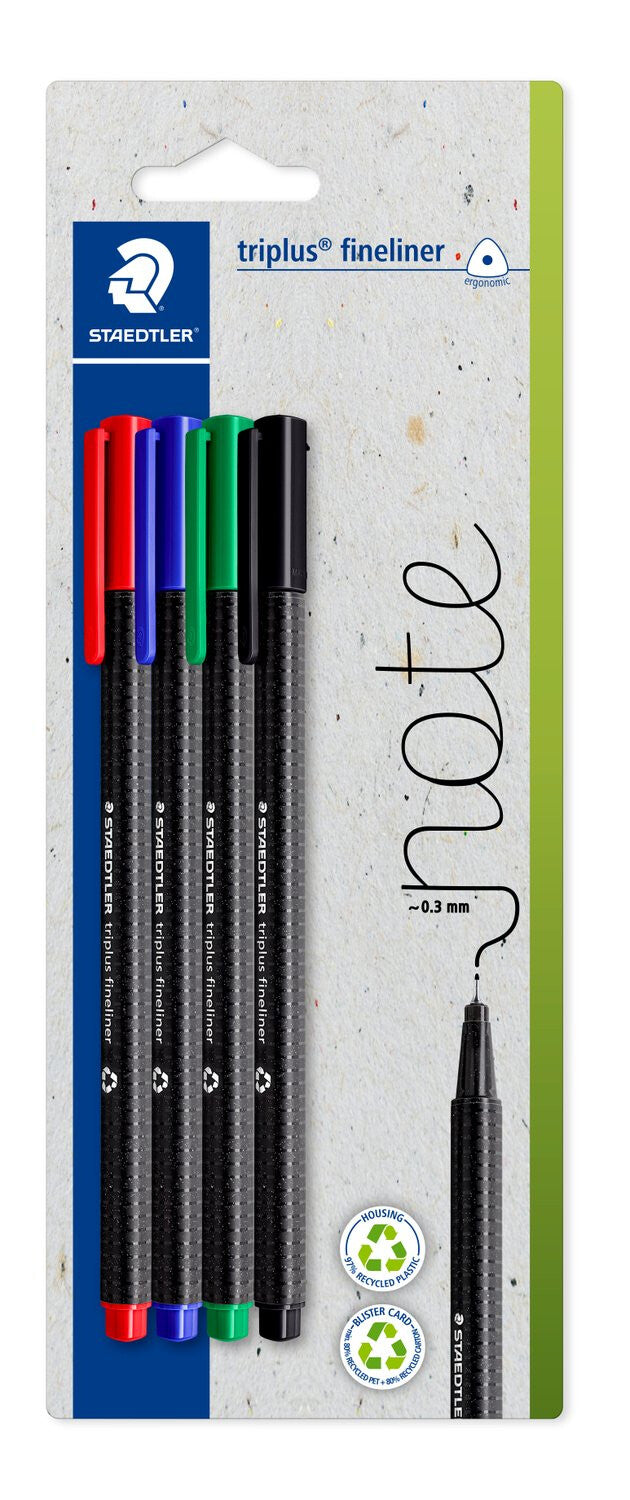 Staedtler 334-S BK4 fineliner Ultrafin Sort, Blå, Grøn, Rød 4 stk