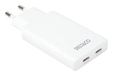 Deltaco USB-C wall charger 67 W, 2x USB-C PD, slim, tot 67 W, white