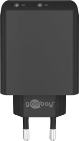 Goobay 61757 oplader til mobil enhed Digitalt kamera, Hovedtelefoner, Mobiltelefon, SmartWatch, Tablet Sort Vekselstrøm Hurtig opladning Indendørs