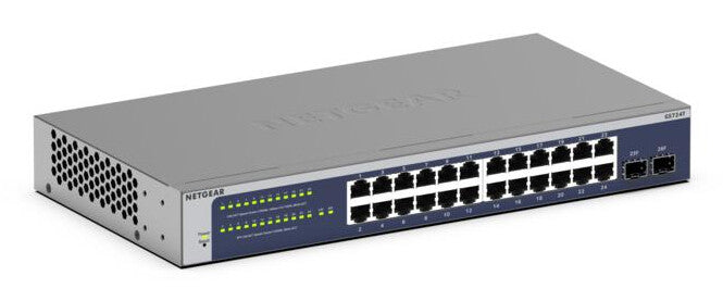 NETGEAR GS724Tv6 Administreret L2+/L3 Gigabit Ethernet (10/100/1000) 1U Blå, Grå