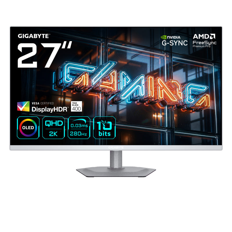GIGABYTE MO27Q2A ICE OLED computerskærm 68,6 cm (27") 2560 x 1440 pixel Quad HD QD-OLED Hvid