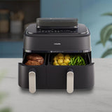Philips 5000 series NA551/00 frituregryde Dobbelt 9 L Enkeltstående 2750 W Varmluftsteger Sort, Sølv