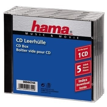 Hama CD Jewel Case Standard, Pack 5 C-shell etui 1 diske Sort, Transparent